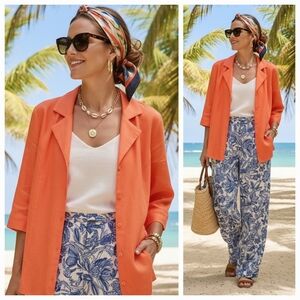 NWOT Jaclyn Smith XL Lagenlook Boho Resortwear Gauze Linen Button Down Shirt